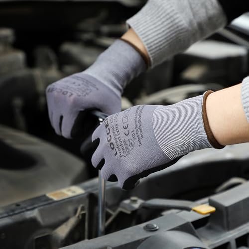 LOCCEF Safety Work Gloves MicroFoam Nitrile Coated-12 Pairs,Seamless Knit Nylon Gloves,Home Improvement,Micro-Foam Gloves - color: 144p-grey