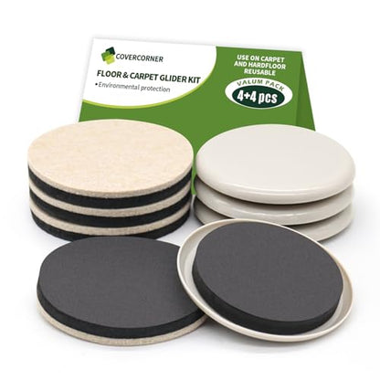 Furniture Sliders for Hardwood Floors, Furniture Sliders for Carpeted Floors, 8 PCS 3 1/2 inch Combo Pack, Sliders for Moving Furniture, Furniture Movers Sliders - size: 8 PCS 3 1/2'' Beige