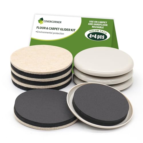 Furniture Sliders for Hardwood Floors, Furniture Sliders for Carpeted Floors, 8 PCS 3 1/2 inch Combo Pack, Sliders for Moving Furniture, Furniture Movers Sliders - size: 8 PCS 3 1/2'' Beige