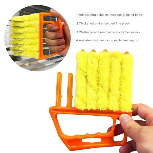 2 PCS Blind Cleaner Duster Tool, 7 Finger Handheld Duster Window Shutters Dusting Cleaner Brush, Washable Mini Blinds Dust Cleaning Tools for Car Air Conditioner Vent (Orange+Yellow) - color: Orange+yellow