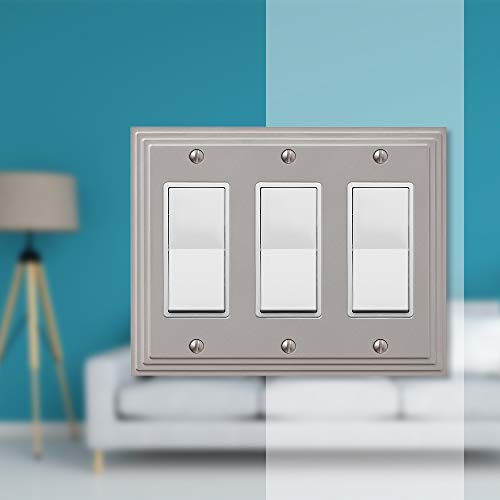Amerelle Steps Triple Rocker Cast Metal Wallplate in Satin Nickel - color: Satin Nickel, size: 3 Rocker GFCI