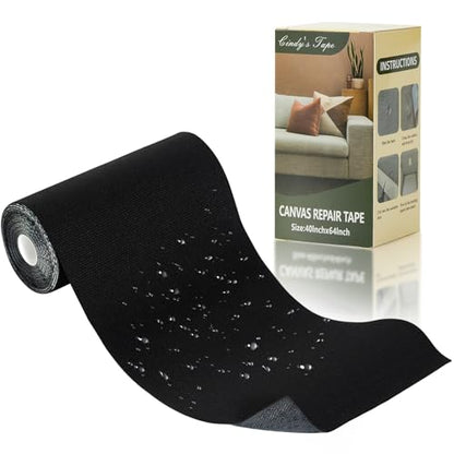 Linen Canvas Repair Tape, 4 x 63” Black Waterproof Self-Adhesive Fabric Patch, Durable Weatherproof Tape for Outdoor Gear, Boat Covers, Tents, Couch, Sofa, Sun Shades, Awnings & Lounge Chairs - color: Black