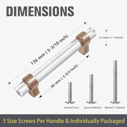 Clear Glass Crystal Drawer Pulls and Handles, 3-3/4 Inch Champagne Bronze Cabinet Pulls for Kitchen (96mm, 10 Pack) - color: Champagne Bronze, size: Hole Center : 3-3/4 Inch (96mm), style: 10 Pack