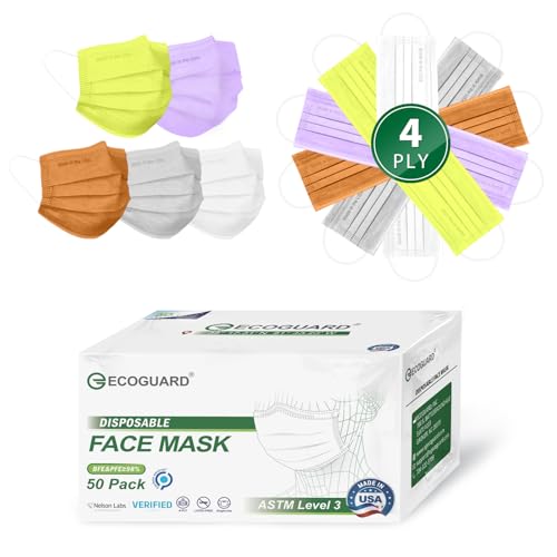 Disposable Face Masks Made in USA, 4 Ply for Families, Students, Breathable All-Day Wear & Safety, FSA HSA Eligible, ASTM Level 3 Medical Grade, 50 Pack, Dusky Bloom - color: Dusky Bloom, size: 50 Pack, style: Resealable Bag