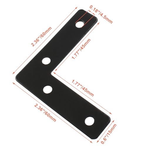 Bivethoi 20 Pcs L Shape Flat Mending Plates, 60 x 60mm (2.36" x 2.36") Stainless Steel Corner Braces with Screws, Flat Angle Brackets for Wood Furniture Repair, Cabinet, Shelf & DIY Projects, Black - size: 60x60mm/2.36"x2.36", style: L shape