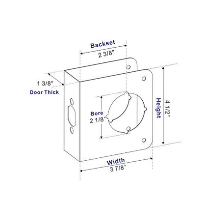 Door Reinforcement Plate 1-3/8" Thick with 2-3/8" Backset 2-1/8" Bore in Black Fit Combo Lock Hotel in Matt Black Finish (2PCS) - color: K9008-2 Black