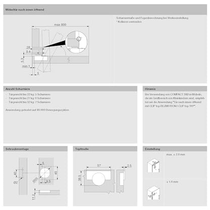 Blum 33B355AF22 Compact Face Fix Hinge 107° with Spring and Mounting Plate