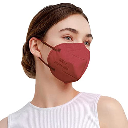 SAROULU 5-Layer Breathable Disposable KN95 Face Masks Respirator Cup Dust Safety Protection Mask - color: Burgundy-20