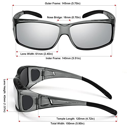 MEETSUN Fit Over Glasses Sunglasses for Men Women,Wrap Around Sunglasses Polarized UV400 Protection - color: (Z1)clear Gray Frame-silver Mirror Lens