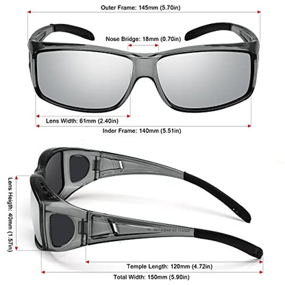 MEETSUN Fit Over Glasses Sunglasses for Men Women,Wrap Around Sunglasses Polarized UV400 Protection - color: (Z1)clear Gray Frame-silver Mirror Lens