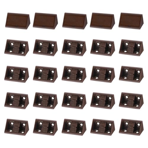 HARFINGTON 50pcs Plastic Corner Braces 42 x 20 x 20mm L-Shape 90 Degree Right Angle Brackets Corner Braces with Cover & Screws for Furniture Support Chairs Wood Shelf Cabinets Box, Dark Brown - color: Dark Brown