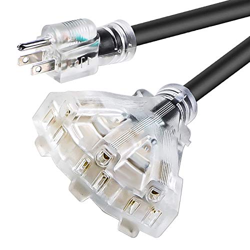 6 FT 12/3 Extension Cord Heavy Duty Black 3-Outlet Indoor/Outdoor SJTW Lighted 12-Gauge Grounded Power Cable,12AWG 15 Amp, 1875 Watts，UL Listed，Safety - color: 6FT