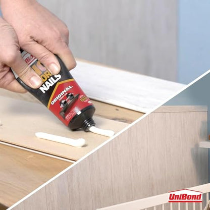 UniBond No More Nails Original, Heavy-Duty Mounting Adhesive, No Nails Strong Glue for Wood, Ceramic, Metal & More, White Instant Grab Adhesive, 1 x 234g Tube