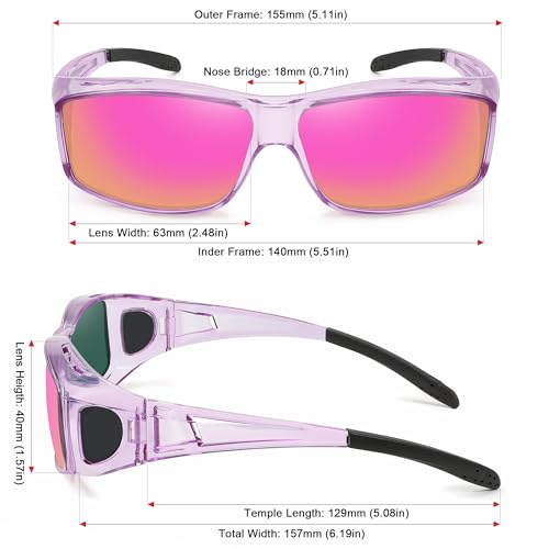 MEETSUN Fit Over Glasses Sunglasses for Men Women,Wrap Around Sunglasses Polarized UV400 Protection - color: (Z1)-clear Purple-purple Pink Mirror Lems