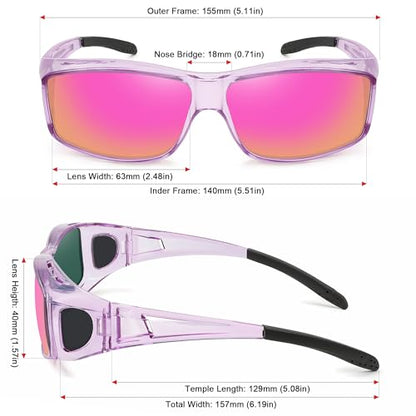 MEETSUN Fit Over Glasses Sunglasses for Men Women,Wrap Around Sunglasses Polarized UV400 Protection - color: (Z1)-clear Purple-purple Pink Mirror Lems