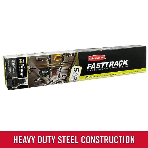 Rubbermaid FastTrack Garage Storage Utility Hooks 5 Piece Black All in One Rail Hook Kit and Tool Organizer Heavy Duty for Home/Garage/Shed/Garden - size: 1 Rail, 4 Hooks