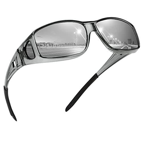 MEETSUN Fit Over Glasses Sunglasses for Men Women,Wrap Around Sunglasses Polarized UV400 Protection - color: (Z1)clear Gray Frame-silver Mirror Lens