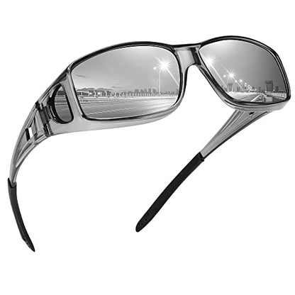 MEETSUN Fit Over Glasses Sunglasses for Men Women,Wrap Around Sunglasses Polarized UV400 Protection - color: (Z1)clear Gray Frame-silver Mirror Lens