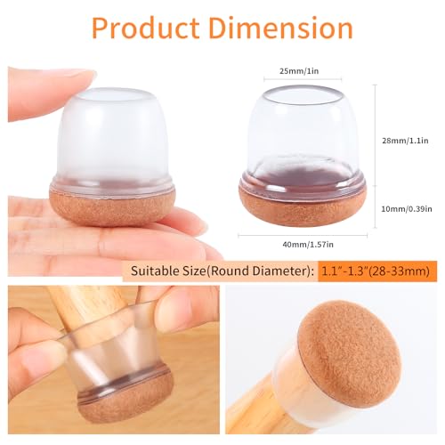 Silicone Chair Leg Floor Protectors with Felt, 16PCS Chair Leg Protectors for Hardwood Floors, Clear Furniture Cup Chair Leg Covers to Protect Floors, Anti-Scratches&Noice(Round,Fit:1.1"-1.4") - size: L-16PCS-(Fit:1.1-1.4 inch)-Clear