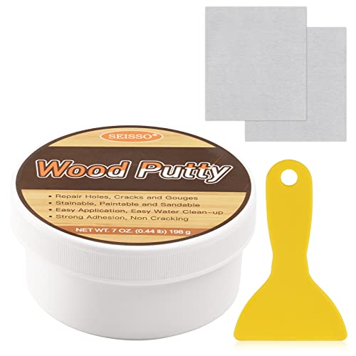 SEISSO Wood Putty, Water-Based Woods Filler, White Wooden Putty for Trim, Woods Filler Paintable, Stainable, Wooden Furniture Repair kit - Restore Wooden Table, Cabinet, Floors, Door - color: White, size: 7 OZ