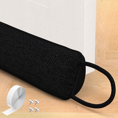 Door Draft Stopper for Bottom of Door, 36’’ Heavy Duty Under Door Draft Blocker Gap Filler, Door Seal for Noise Light Cold Air, with Adhesive Strips, Black - color: Black