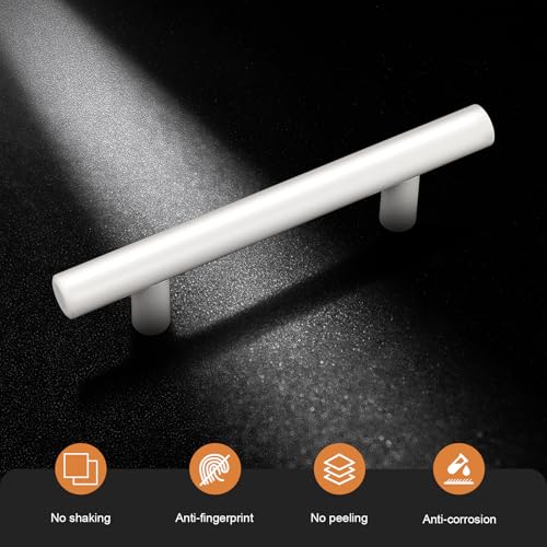 Probrico (5 Pack White Cabinet Pulls 3-3/4 Inch T Bar Euro Style Handles Kitchen Cupboard Stainless Steel Modern Cabinet Hardware - color: White, size: hole center 3-3/4"
