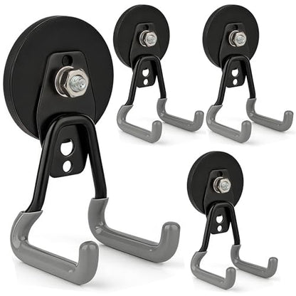 ULIBERMAGNET Upgraded Heavy Duty Magnetic Hooks,4 Pack Strong Large Magnet Hook for Power Drill,Garden Tools,Hose,Pegboard,Garage,Workshop,Magnetic Storage Hooks for Indoor Outdoor Hanging(Gray) - style: V1 Pro 2.59INCH 4PACK Gray Large Hooks