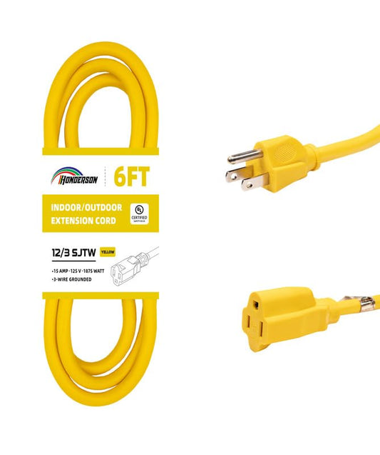 Indoor/Outdoor Extension Cord, 12 Gauge 6FT Yellow 3 Prong Heavy Duty, Weatherproof, UL Certified, 15A Power Cord for Outdoor Lights, Appliances, Lawn - color: Yellow, size: 6FT, style: 12/3