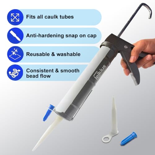 Caulk Gun,No-drip Silicone Caulking Gun, Caulking Tools Grout Scraper&Putty Knife For Kitchen Bathroom Sink Joint,With Gift Box Works 10 OZ Tubes Black-siliver