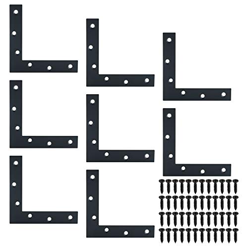 Alise Flat L Brackets for Wood,Black Flat Corner Brace Corner Brackets for Wood Frame Tables Chairs Sofas Beds Cabinet Doors Windows,120x120mm Stainless Steel Mending Plates for Woods,Pack of 8 - size: 120x120mm(8Pcs), style: Black
