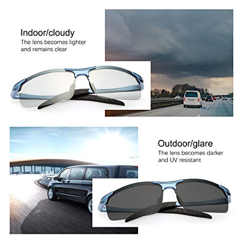 YIMI Men Photochromic Polarized Sports Sunglasses Cycling Fishing Driving Glasses UV Protection Eyeglasses Anti Glare Eyewear - color: 8177 Blue