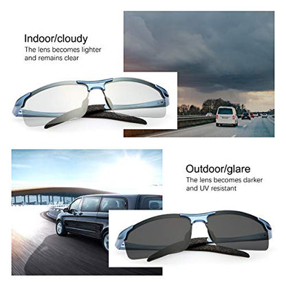 YIMI Men Photochromic Polarized Sports Sunglasses Cycling Fishing Driving Glasses UV Protection Eyeglasses Anti Glare Eyewear - color: 8177 Blue