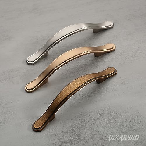 Alzassbg 10 Pack Antique Brass Cabinet Pulls, 3 Inch(76mm) Hole Centers Cabinet Handles Arch Kitchen Hardware for Cabinets and Drawer AL3028AE - color: Traditional Handles - Antique Brass, size: 3" Hole Center