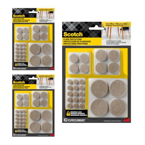 Scotch Felt Pads, Beige, Furniture Pads for Protecting Hardwood Floors, Round, Assorted Sizes Value Pack, Self-Stick Design, Protecting from Nicks, dents, Scratches (SP845-NA), 1 Pack (486, 3 Pack) - size: 3 Pack