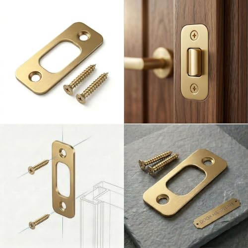 Deadbolt Strike Plate, Round Corner, Solid Stainless Steel, 1" X 2 1/4“, Heavy Duty - 1 Pack, Gold - color: Gold