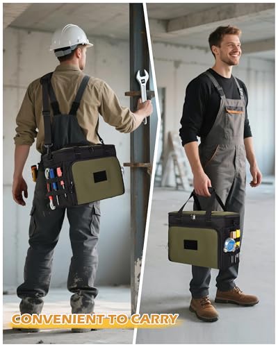 Marscamd 2 Layers Tool Bag with 3 Clear Window Removable Cases, Heavy Duty Tool Tote with Molle Webbing and Detachable Shoulder Strap, Black/Green - color: Black/Green