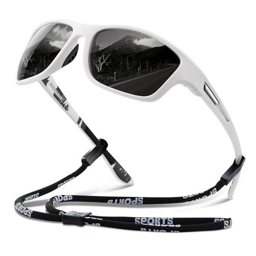 suoso Polarized Sports Sunglasses for Men: UV400 Protection Glasses Wrap Around Goggles for Driving Fishing - color: B17-white Grey