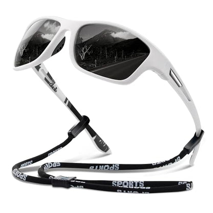 suoso Polarized Sports Sunglasses for Men: UV400 Protection Glasses Wrap Around Goggles for Driving Fishing - color: B17-white Grey