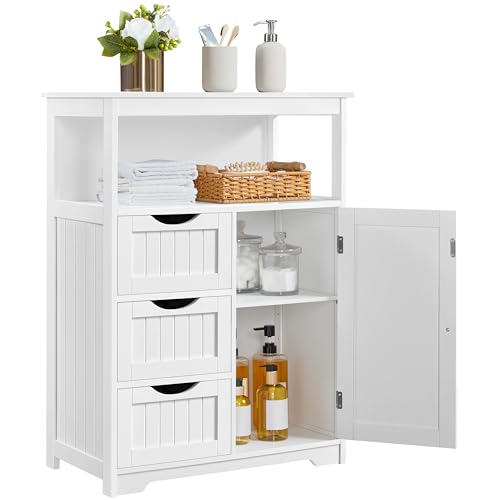 Yaheetech Bathroom Storage Cabinet Bathroom Floor Cabinet Freestanding Storage and Organizer with Door, 3 Drawers, Adjustable Shelf, 35.5 Inches Height, White - color: White, size: 14"D x 26"W x 35.5"H