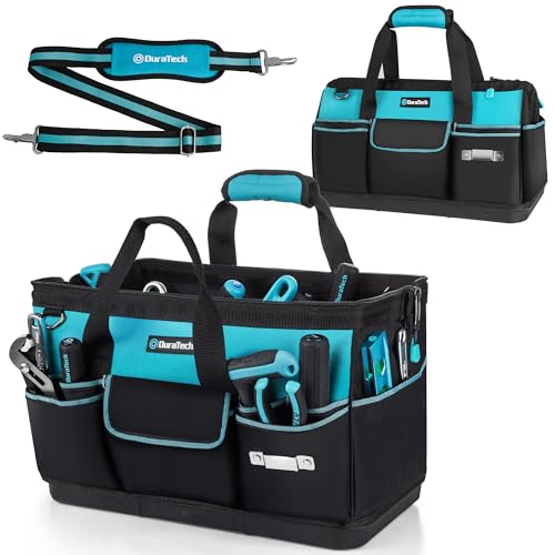DURATECH 18-Inch Large Tool Bag with Waterproof Hard Bottom, Tool Bags for Men Heavy Duty with 19 Pockets, Wide Open Mouth Toolbag for Electricians Mechanic Plumber HVAC - size: 18 Inch