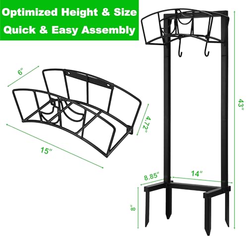 Mofesun Garden Hose Holder, Heavy Duty Metal Water Hose Holder 160-Feet Capacity, Detachable Freestanding Hose Hanger with 2 Tool Hooks, Garden Hose Storage Rack, Black