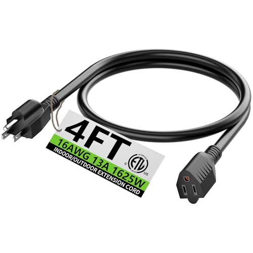 HUANCHAIN 4 FT 16 Gauge Black Indoor Outdoor Extension Cord Waterproof, Flexible Cold Weather 3 Prong Electric Cord Outside, 13A 1625W 125V 16AWG SJTW, ETL Listed - color: Black, size: 4 FT, style: 16/3 Extension Cord