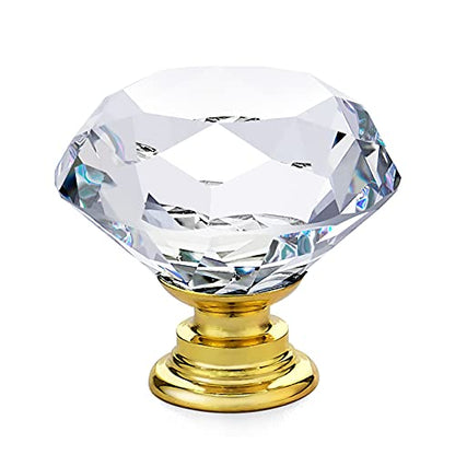 Ravinte 5 Pack Crystal Knobs for Dresser Drawers Glass Cabinet Knobs Diamond Shaped Drawer Knobs - 30 mm Knobs with Gold Base - color: Gold