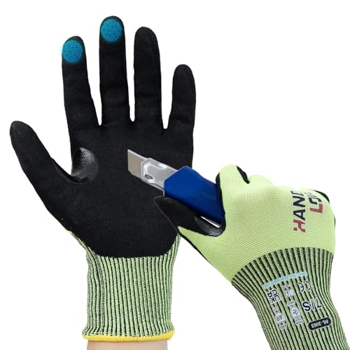 HandLove Cut Resistant Gloves – ANSI A9 Cut Proof Safety Work Gloves | Sandy Nitrile Anti-Slip, Touchscreen, Durable, PFAS Free | Wood Carving, Gardening, Glass Cutting, Car Repair – Yellow,1Pair,M - color: Yellow, size: Medium