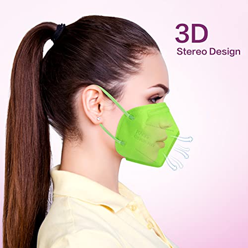 Miuphro KN95 Face Mask, 5-Layer Design Cup Dust Safety KN95 Masks 25 Pack, Green - color: Green