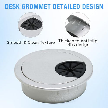 Desk Grommet 2-1/16" (53 mm), Desk Cord Hole Cover, Cable Grommet ABS Plastic, Desk Hole Grommet for Office and Home Table Cable, Detachable Cable Cord Organizer (Silver Sand 2 Pcs) - size: 2-1/16" (53 mm), style: 2 pcs Silver Sand
