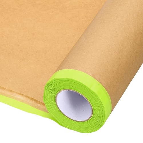 HARFINGTON Pre-Taped Masking Paper, 18" x 49 ft Paint Adhesive Protective Paper Painter Tape and Drape for Masking Auto Body Covering Wall Skirting Frames, Green - color: Green, size: 18 IN x 49 FT