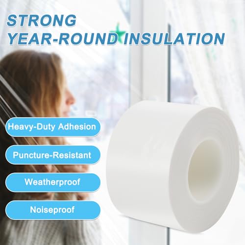 Window Sealing Tape Weather Stripping 2 Inch x 50 Yards Clear Window Insulation Draft Isolation Sealing Film Tape for Shower Glass Gaps Seal Windproof, Residue Free(2 Inch x 50 Yards White) - style: 2 Inch x 50 Yards White