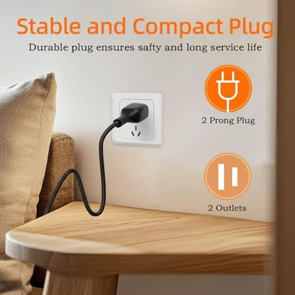 5FT Short Black Power Extension Cord Indoor Use with 125V 5A 625W 2-Prong 2 Outlets Ideal for Holiday Lights, Lamps, Security Cameras, Appliance (1 Pack) - size: 5FT Black (1 Pack)