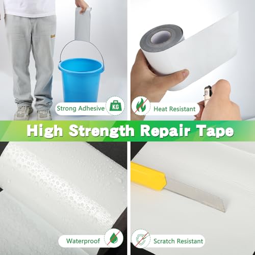 4.5Inch × 40FT RV Awning Repair Tape with Scissors, Outdoor Heavy Duty Repair Tape for Tarp, Tent, Boat Cover, Canvas, Sail Tape, Waterproof, UVproof and Heat-Resistant Tear Repair Pctch Kit - color: White